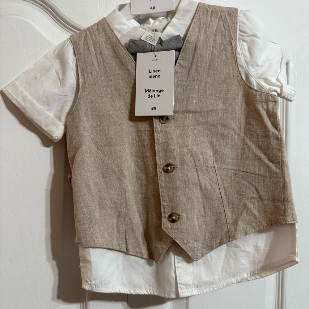 Kids Tan Vest and White Shirt Set and Sorts Size 2T NWT